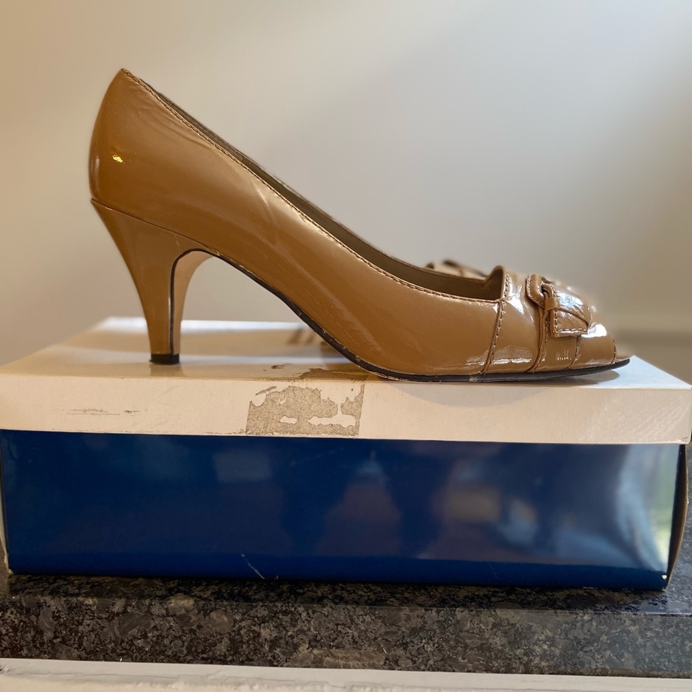 Size 10 Camel peep toe heels